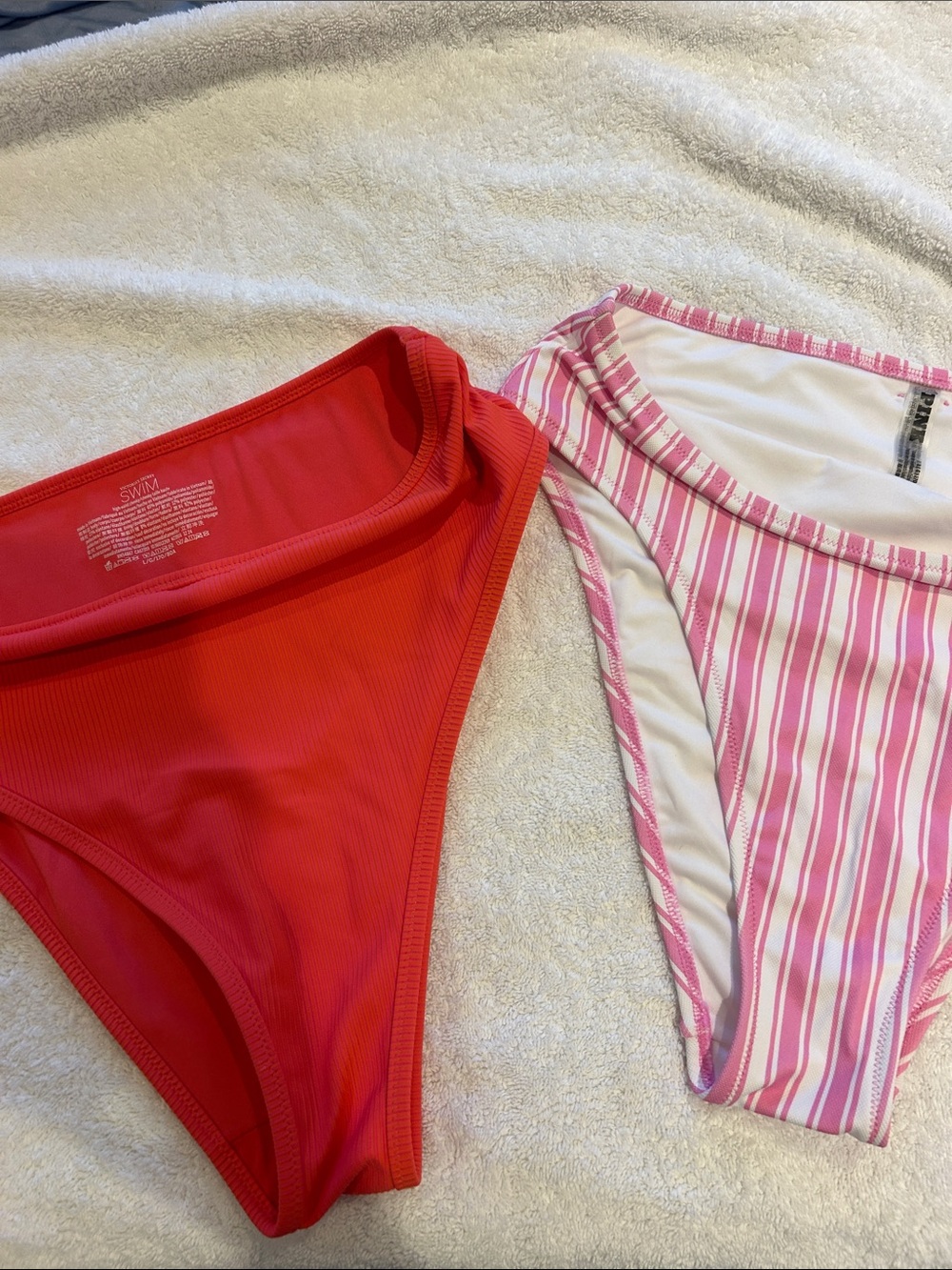 2 Victoria's Secret Bikini Bottoms with Pink Striped and dark pink.